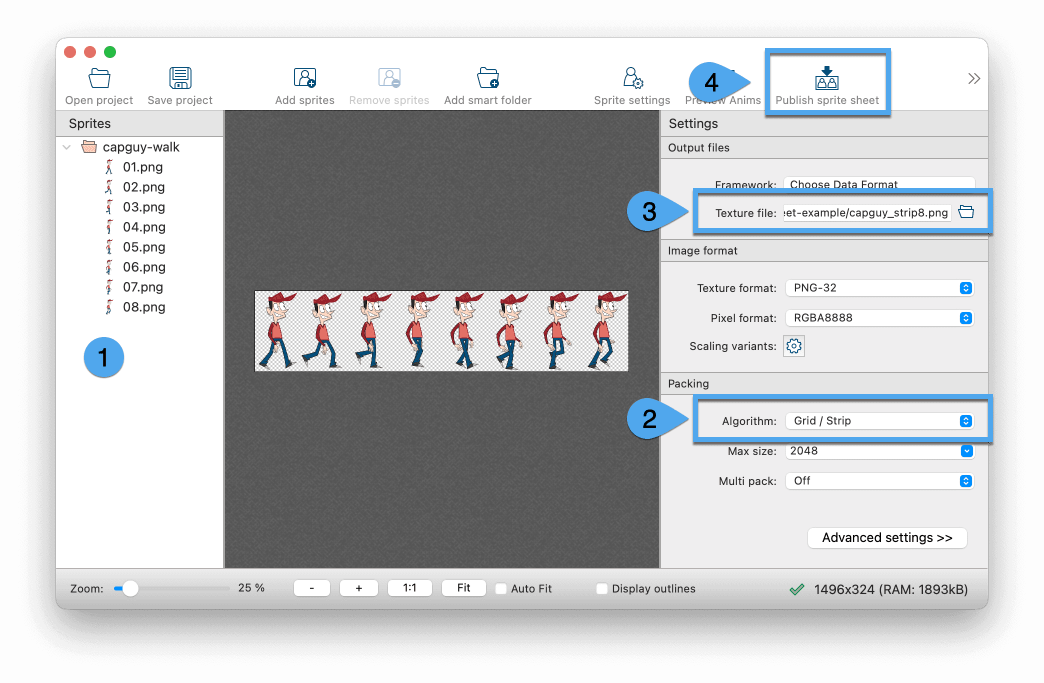 Create sprite strip with TexturePacker