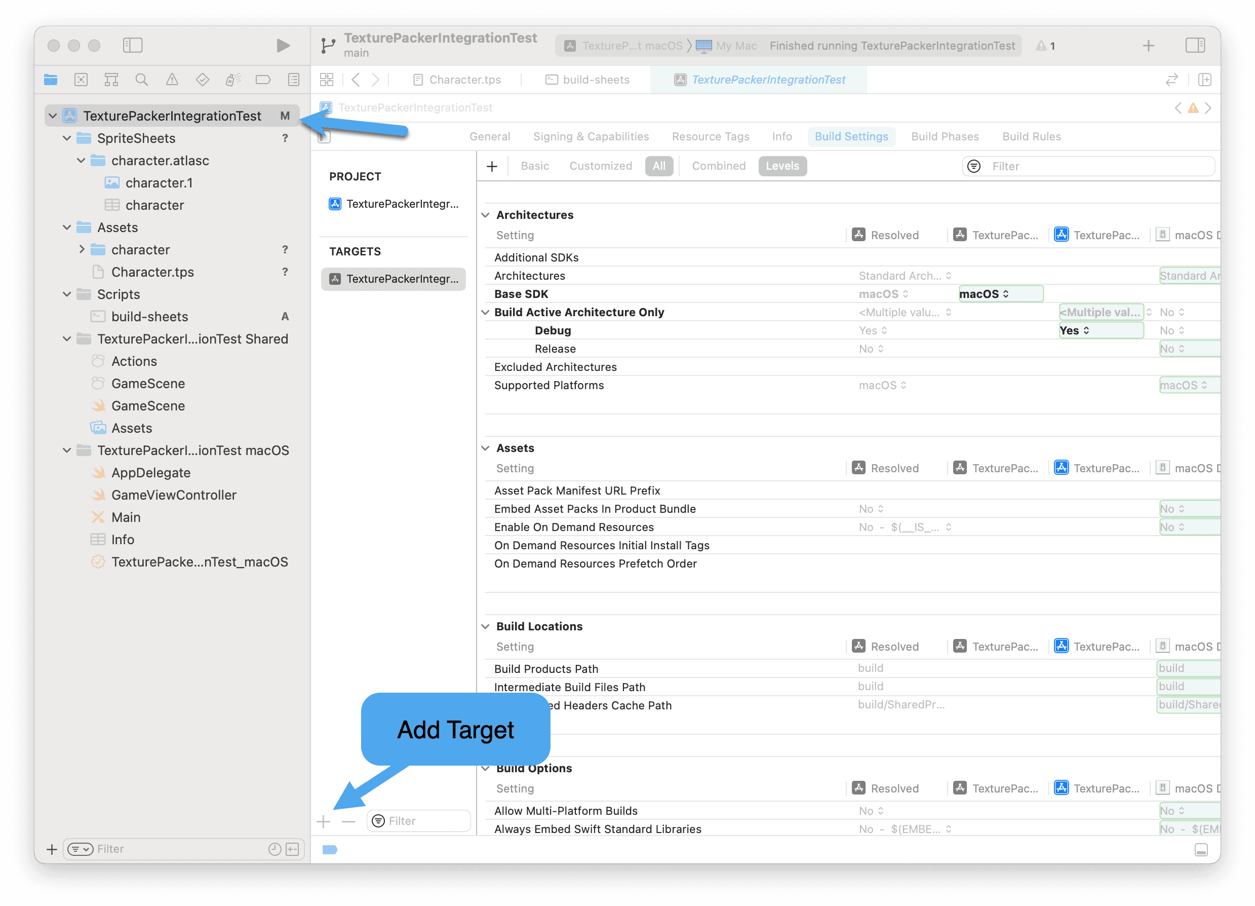 Add a new target to the Xcode project