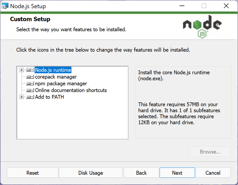 Installing Node.js on Windows: Packages