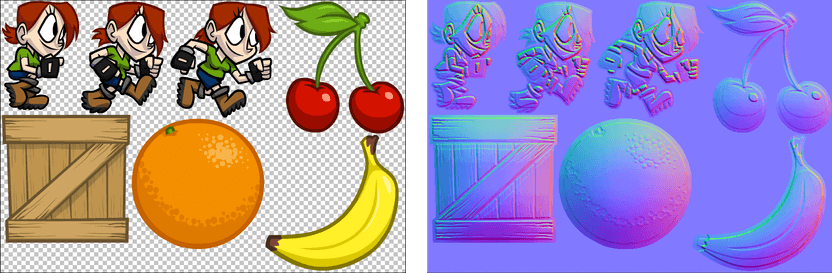 Two sprite sheets with albedo and normals