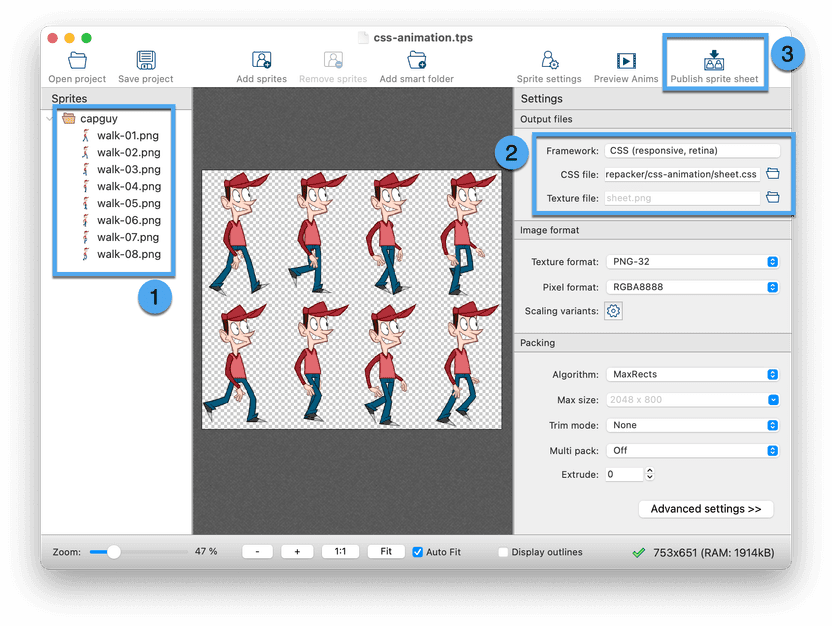 TexturePacker CSS Animate Sprites Screenshot