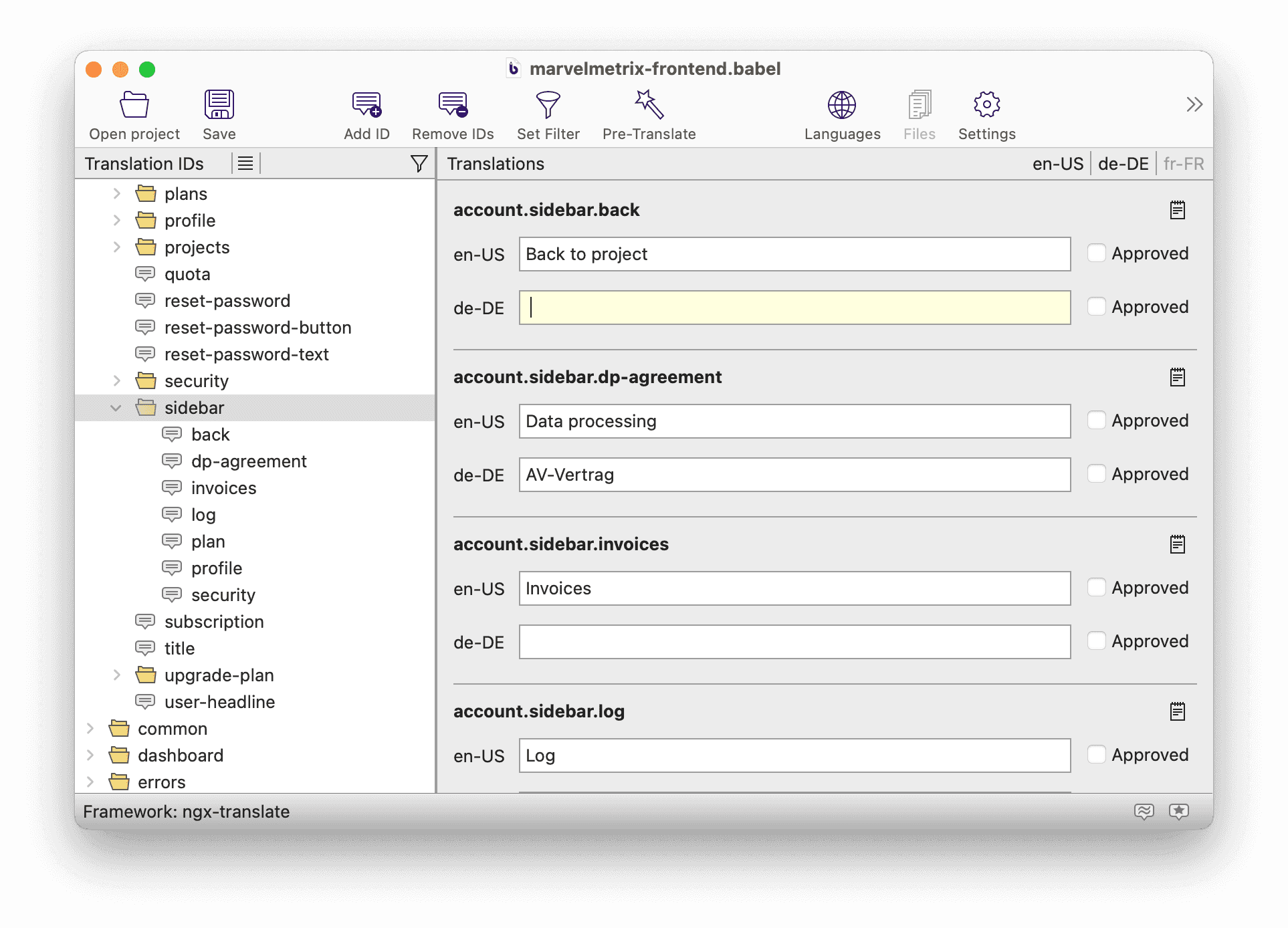 Working with translation files: BabelEdit