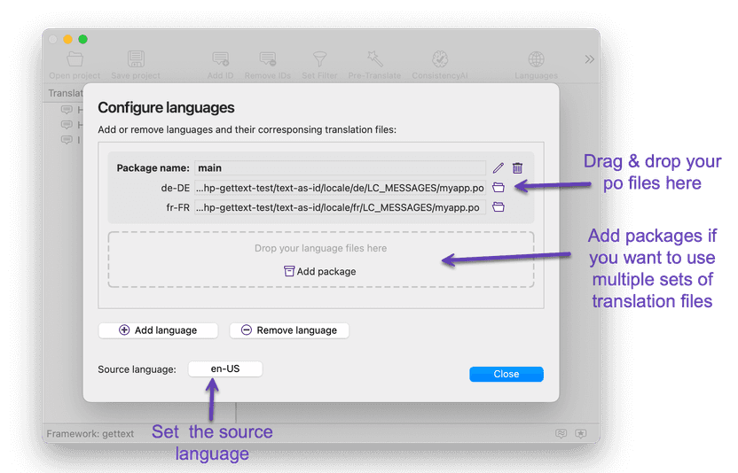 Add po files to the project