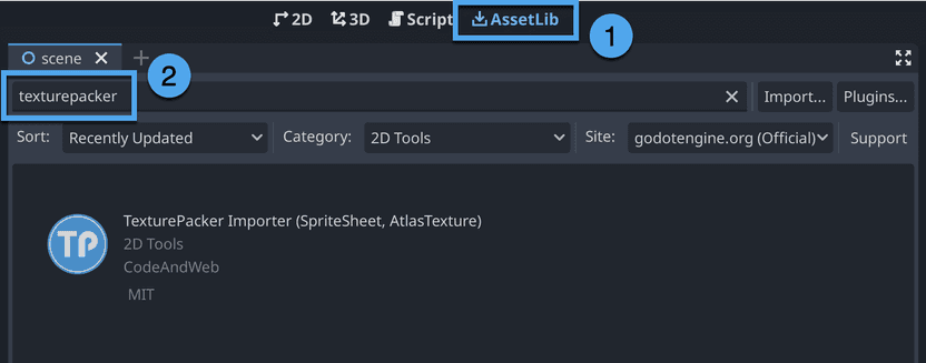 Search for "texturepacker" in AssetLib