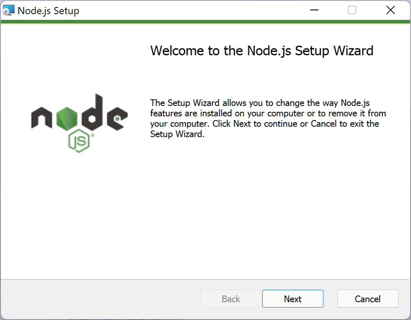 Installing Node.js on Windows: Installer screen
