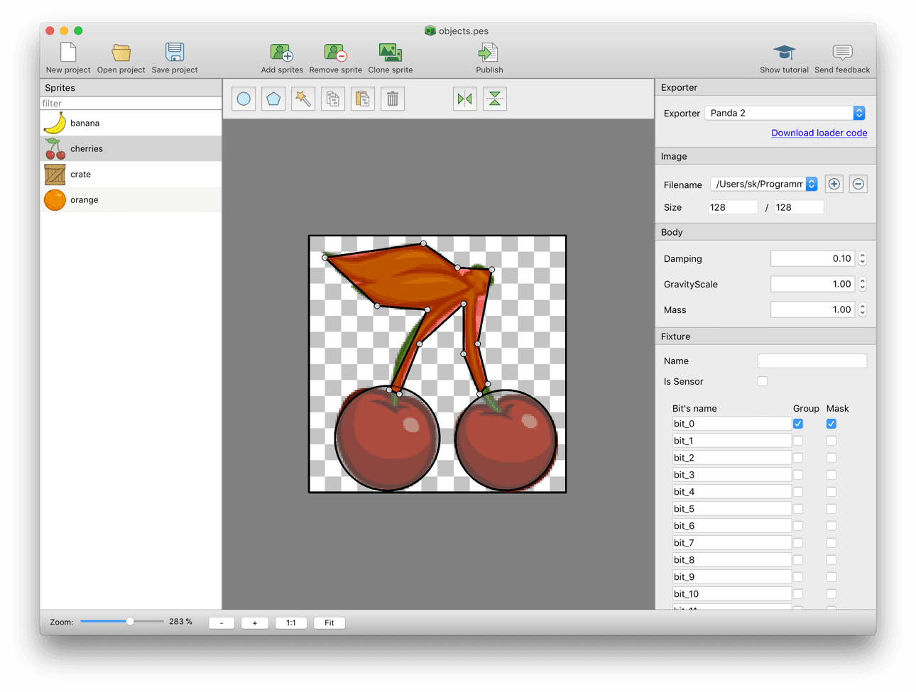 Editing 2d collision shapes with PhysicsEditor