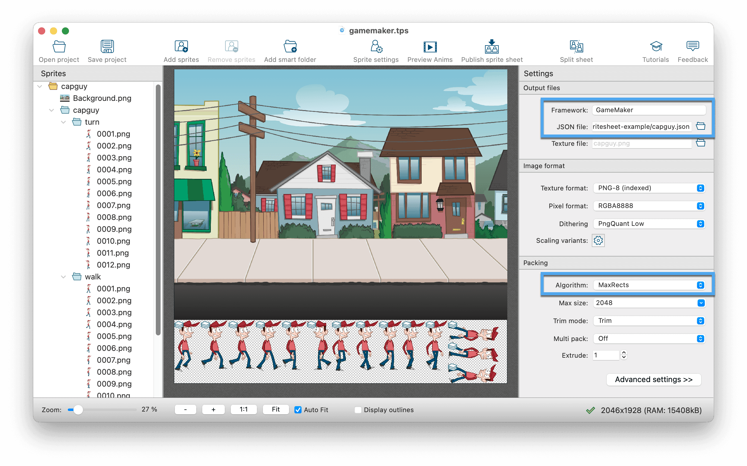 Pack sprite sheet with TexturePacker's MaxRects algorithm