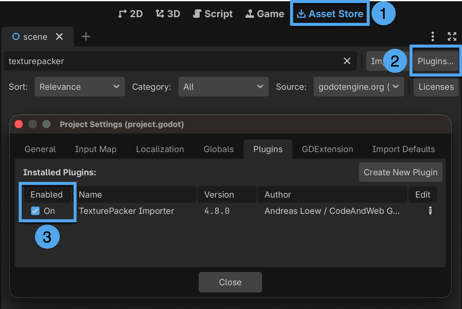 Install TexturePacker Importer plugin