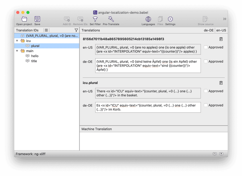 xliff pluralization with ICU syntax for Angular