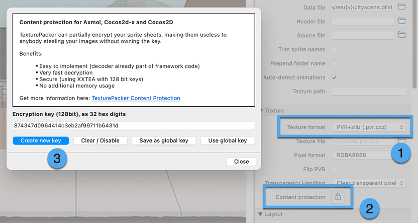 TexturePacker Content Protection settings