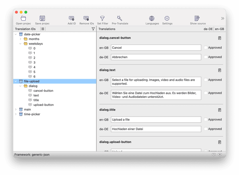 The packages are visible as blue boxes in the tree view Multi language file support in BabelEdit4