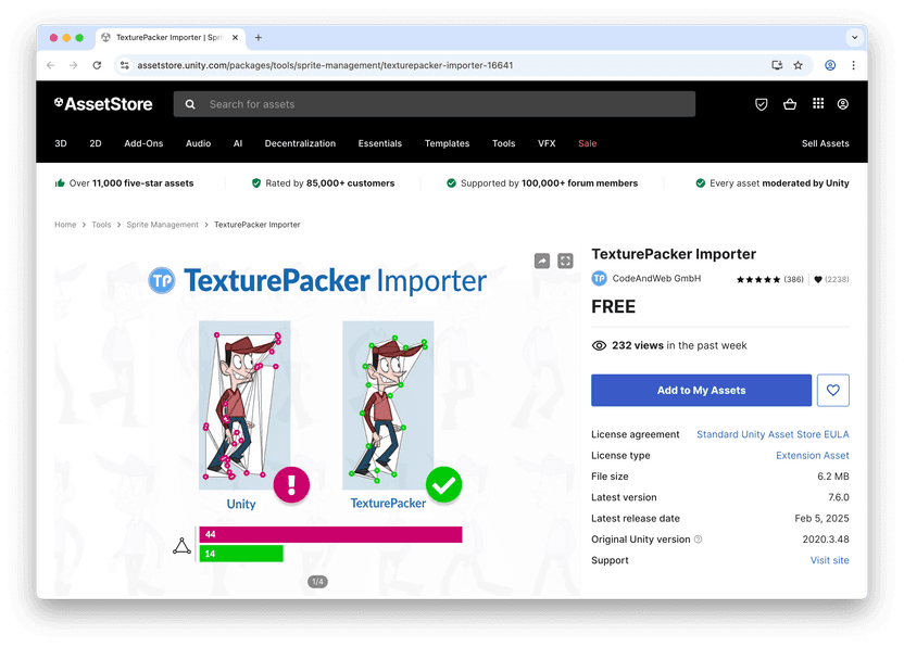 Download TexturePacker Importer for Unity from the Asset Store