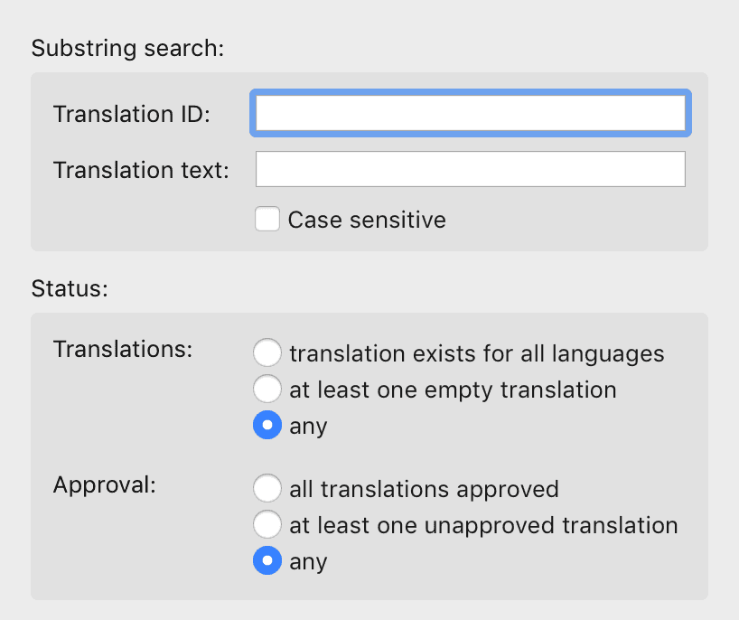 Filtering translations by id, or status