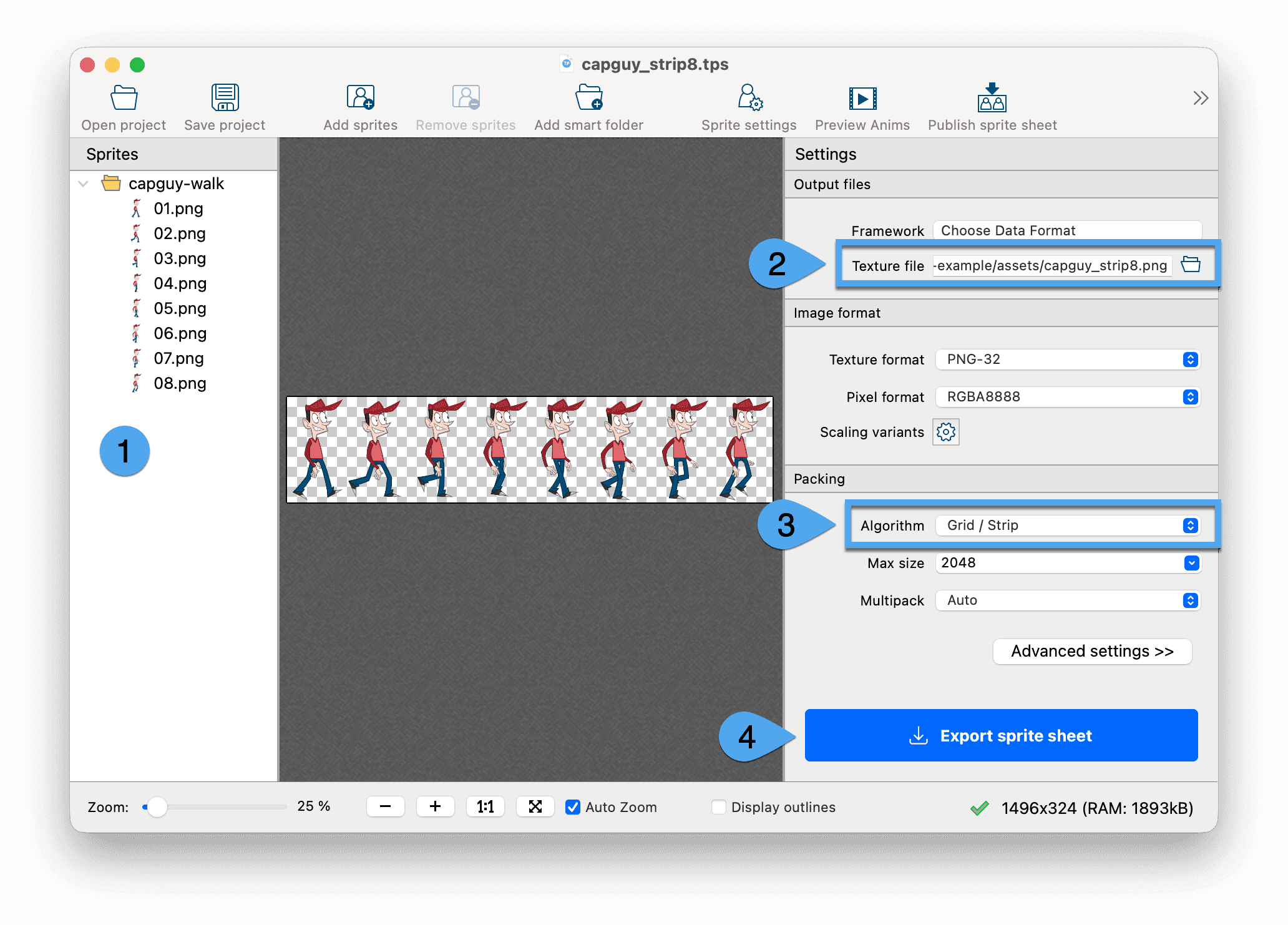 Create sprite strip with TexturePacker