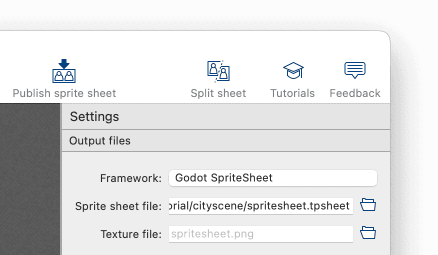 TexturePacker: Select Godot SpriteSheet framework