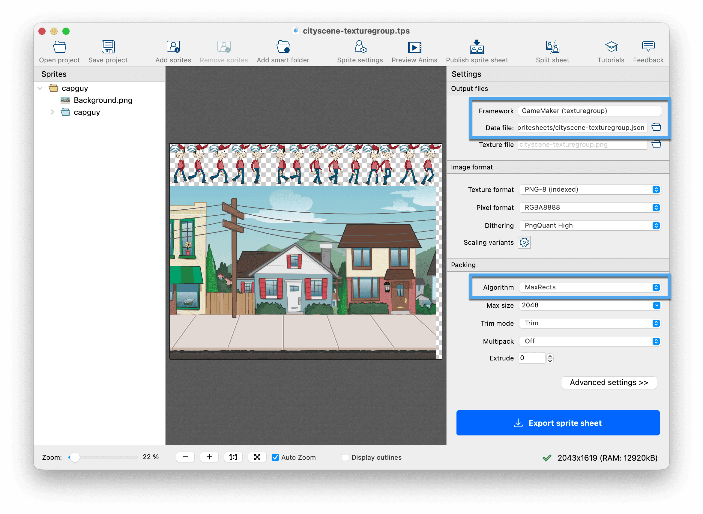 Export a GameMaker texture group with TexturePacker
