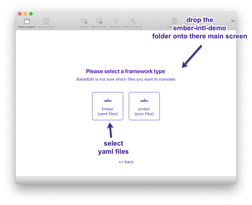 Selecting YAML files to edit for ember-intl