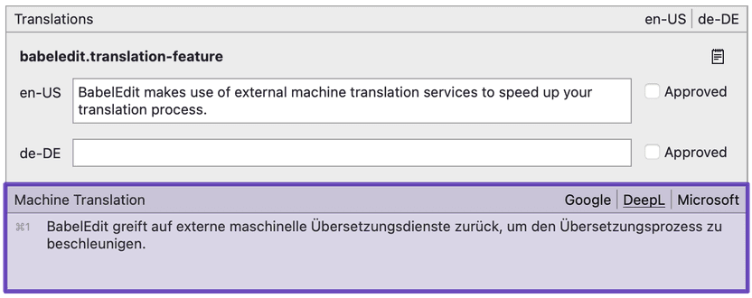 Automated translation suggestions in BabelEdit