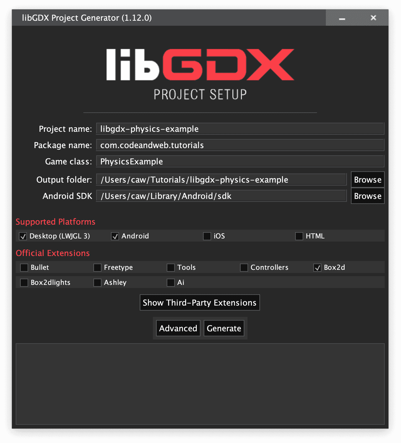 LibGdx project setup for box2d