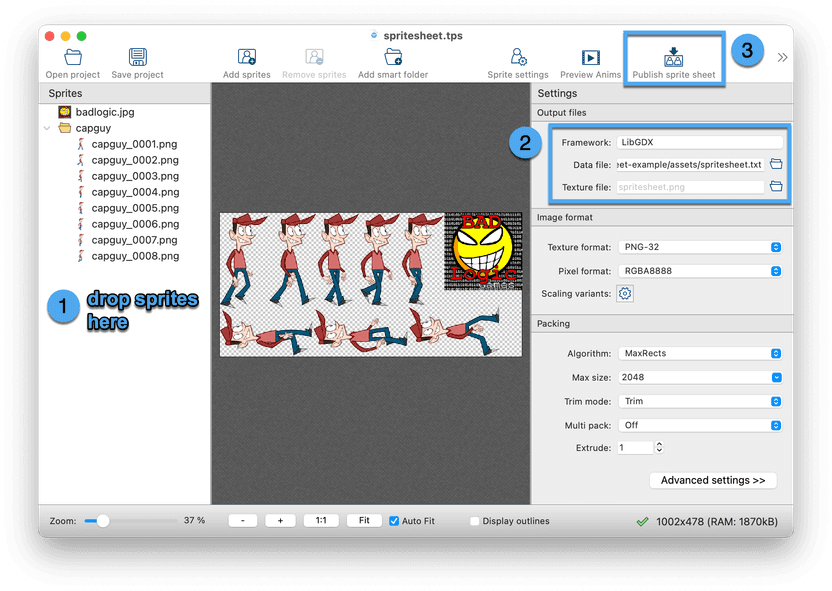 Creating a sprite sheet with TexturePacker