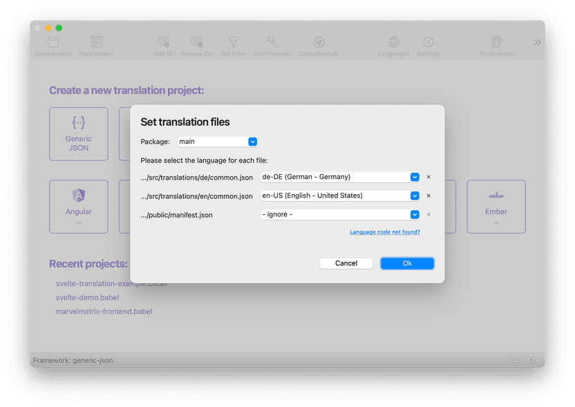 Configuring your react-i18next project in BabelEdit