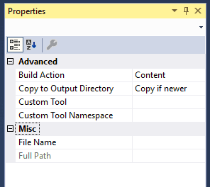 windows monogame set properties of content files