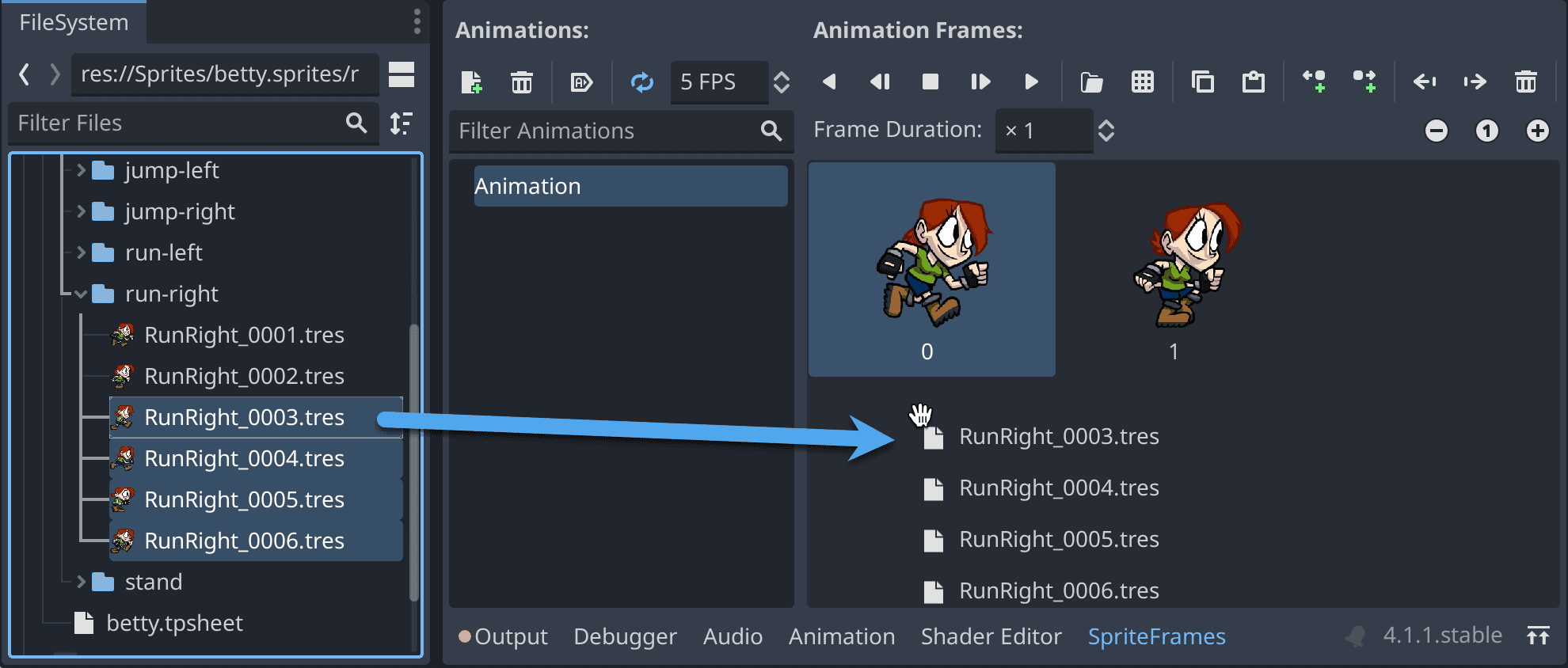 Add sprites to SpriteFrames