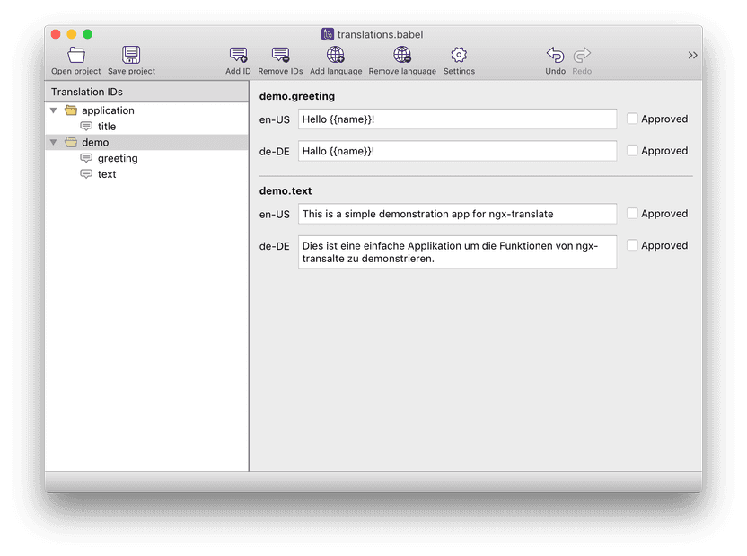 Using BabelEdit to translate an Angular application using ngx-translate