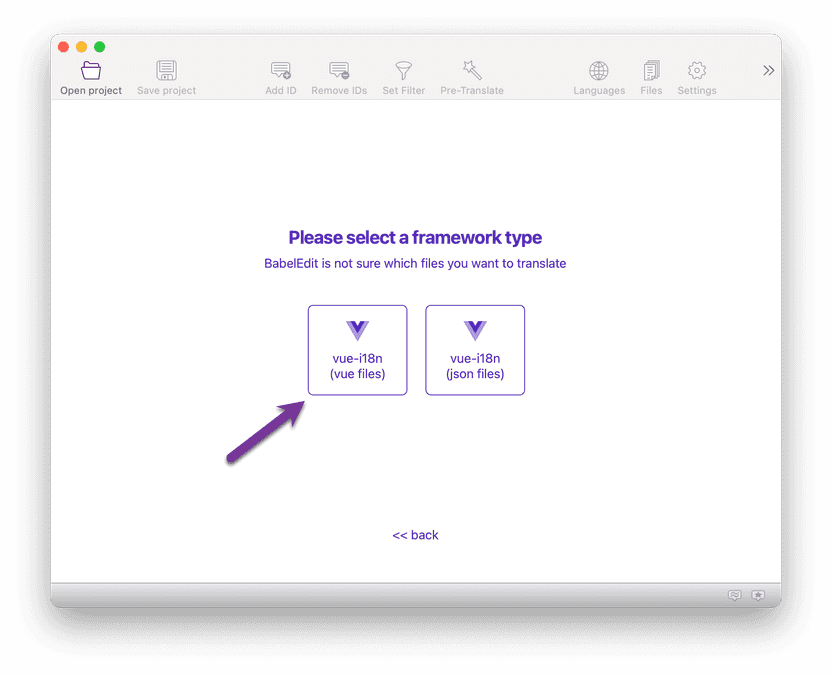 Select Project Type vue-i18n (vue files)